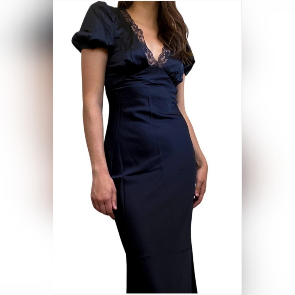 Abercrombie Xxs P Satin Puff Sleeve Midi Slip Dress NWT